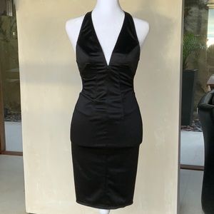 Black strappy deep v cocktail dress